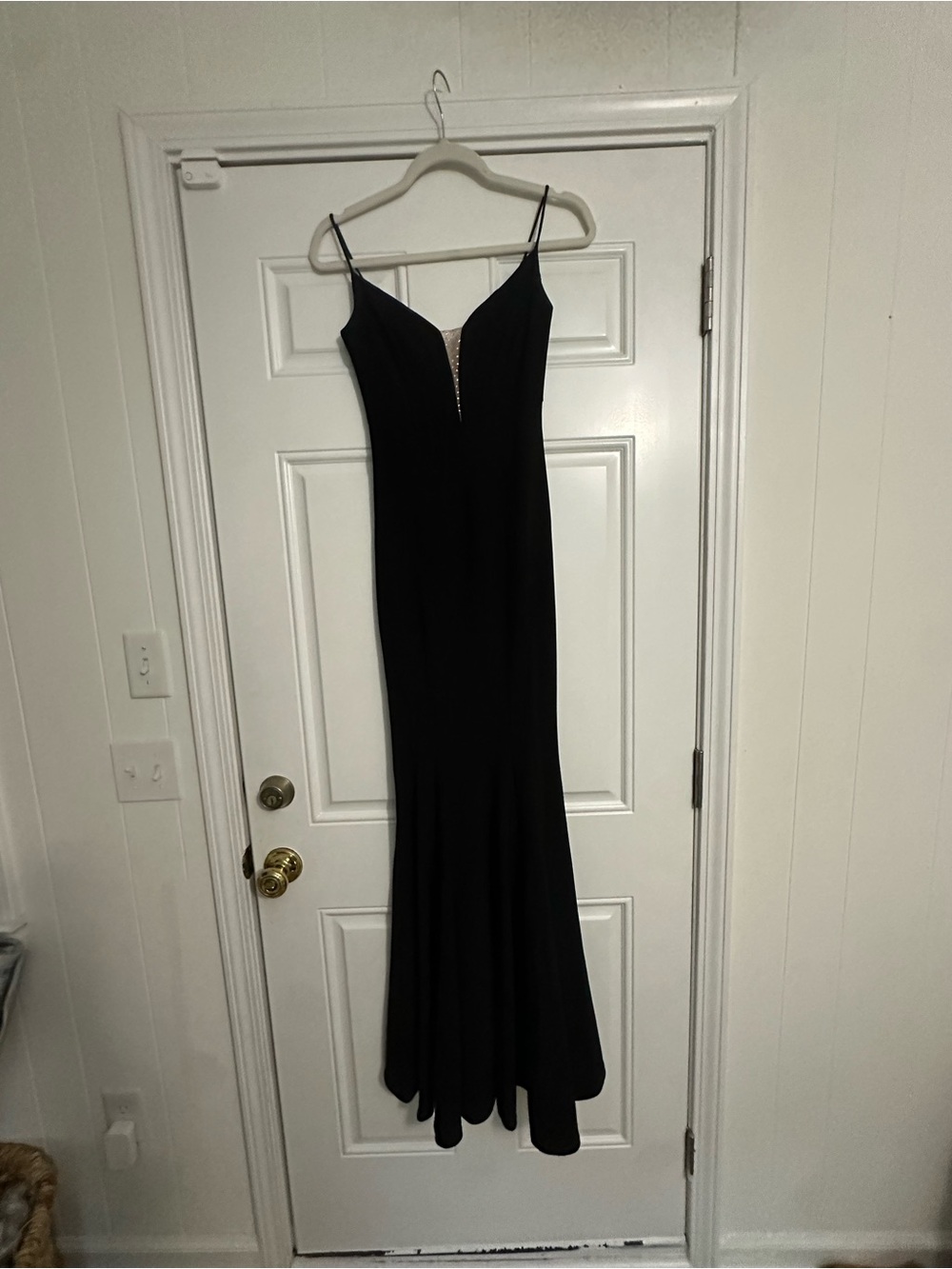 Betsy & Adam Black Spaghetti-Strap Mermaid Prom Gown